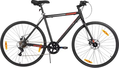 Racefiets – Voor heren en dames – 7 versnellingen / dubbele schijfrem / lichtgewicht frame – Aluminium / Zwart / Maat M (71 cm)