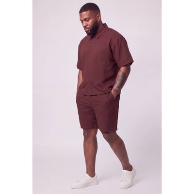 Plus Katoenen Gaas Oversized Boxy Shirt En Relaxed Short Set | Chocolate | Size 2XL