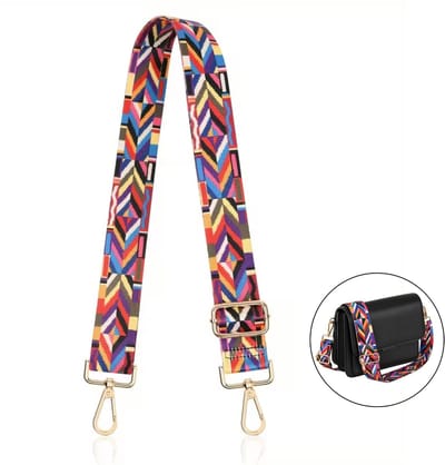 Luxamore® Bag Strap – Brede Tassenriem – Schouderriem Tas – Tassenhengsel Verstelbaar – Kleurrijk Geometrisch – Goud Metaal – Cross Body – Festival Dames – Handtas Bandje