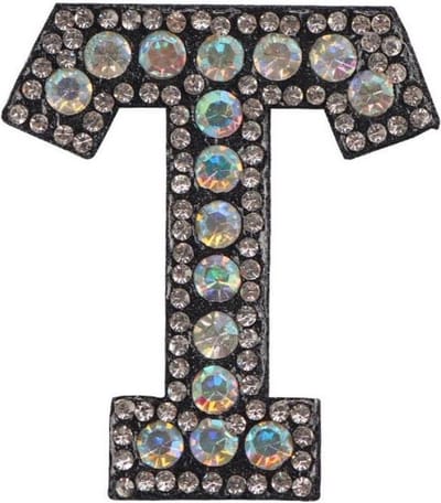 Strass Applicatie Alfabet Letter - 4,5 CM hoog - A t/m Z - Letter T - Zwart met witte stenen - Niet strijkbaar