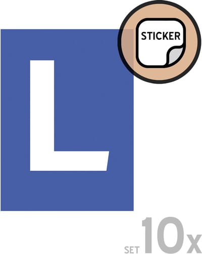 Set stickers (standaard formaat) (10x) | "L" Leerling | 11 x 15 cm | L-teken | Plaat L | Rijbewijs | Rijschool | Pictogram | Lesauto | Zelfklever | Voordeel pakket | 10 stuks