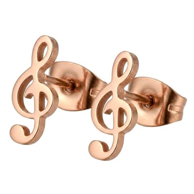 Rosékleurige oorstekers voor dames en heren – metalen oorbellen met muzieknoot design – stijlvolle oorstekers in vorm van g-sleutel
