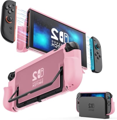 Dockable Cover voor Nintendo Switch 2 (2025) - Beschermhoes met Quick-Release Joy-Con, TPU Frame, Schokbestendig en Krassenbestendig, Roze, Ideaal voor Gaming en Bescherming