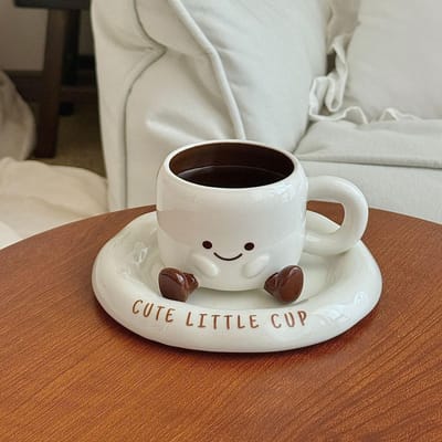Hoge kwaliteit Uiterlijk Keramische Kopjes Leuke en Creatieve Mokken Keramische Woonkamer Waterkopjes Voet Koffiekopjes en Schoteltjes 225ml black