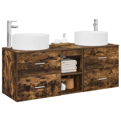 vidaXL - Badkamermeubel - Set - 3 - st - Gerookt - eiken - 129 - x - 44,5 - x - 80 - cm