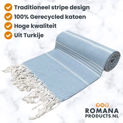 Romana Products Stripe Hamamdoek - Baddoek - Strandlaken - Saunalaken - 100cm x 180cm - Baby Blauw