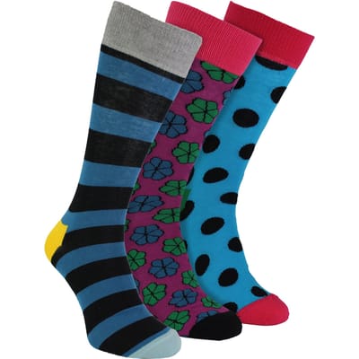 HS by Happy Socks - Heren 3-Pack Kleurrijke Gestreepte Dress Sokken - Brede Streep
