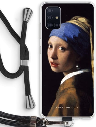 Hoesje met koord geschikt voor Samsung Galaxy A51 4G hoesje met Koord - The Pearl Earring - Telefoonhoesje met Zwart Koord - Bescherming aan alle Kanten en Over de Schermrand