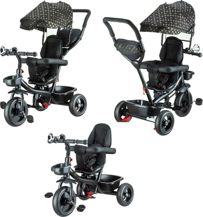 Stars Driewieler Kinderfiets 3-in-1 - Fiets, Bolderwagen, Kinderwagen - Draaibare Zitting - tot 25 kg - Opvouwbare Luifel - Veiligheidsgordel