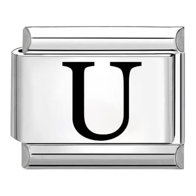 Quiges - Schakel - Bedel - 9mm - charms - Laser alfabet - letter U - Geschikt voor - armband - Schakelarmband - italy bedels armband