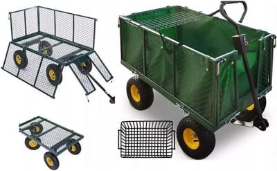 Grote Tuinwagen - Handwagen Aanhanger - Vervoer Tuinmaterialen - Stalen Constructie - 500 kg - Groen