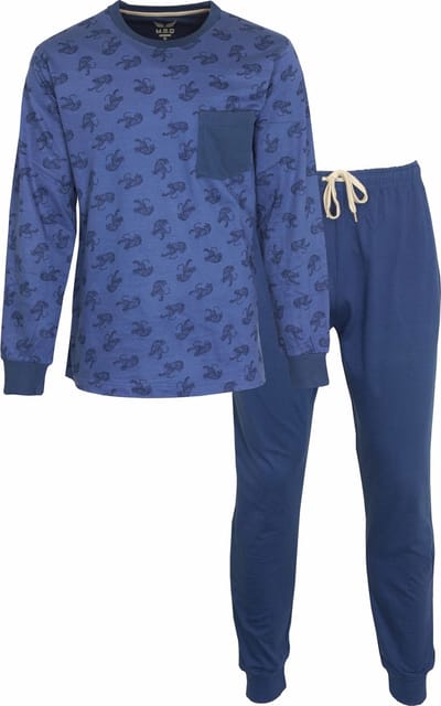 MEQ Heren Pyjama - Tijgerprint - 100% Katoen - Blauw - Maat L