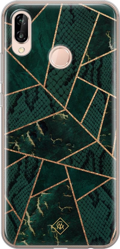 Casimoda® hoesje - Geschikt voor Huawei P20 Lite (2018) - Abstract Groen - Siliconen/TPU - Soft Case - Groen - Geometrisch patroon