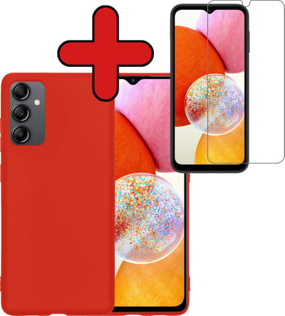 Hoesje - Met Screenprotector - Geschikt voor Samsung Galaxy A14 - Sterk & Shockproof - Telefoon Hoes - Back Cover - Siliconen Case - Telefoonhoes - Rood