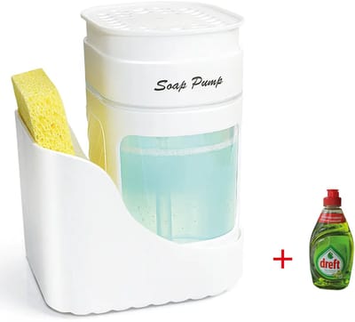Zeeppomp - Sponshouder - Compact - Zeepdispenser - Afdruiprekje - Luxe - Inclusief Spons - Aanrecht - Keukenaccessoire - Gootsteen - Gadgets - Dreft