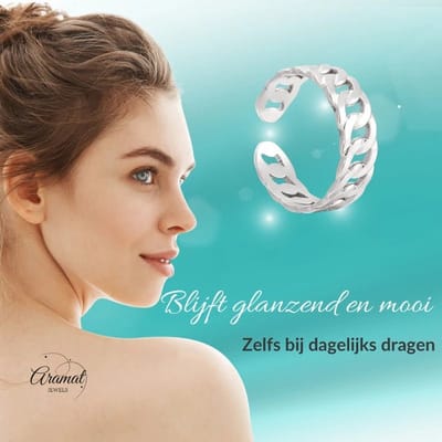 Rvs sieraden -Verstelbare schakelring -Trendy en stijlvol -Zilverkleur