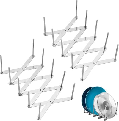 Famanu – Set van 2 uitschuifbare roestvrijstalen pannendekselhouders, multifunctionele organizer voor kast en lade