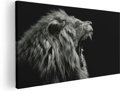 Artaza Canvas Schilderij Leeuw - 40x20 cm - Klein - Wanddecoratie Dieren - Muurdecoratie Zwart Wit - Schilderijen Op Canvas