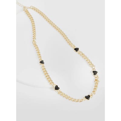 boohoo Dames Zwarte hart ketting | Goud