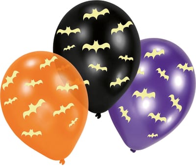 Ballonnen Halloween - 6x stuks - glow in the dark - 30 cm - vleermuis - horror - halloweenfeestje