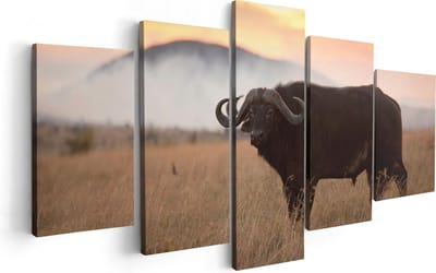 Artaza Canvas Schilderij Vijfluik Buffel in het Gras - 100x50 - Foto Op Canvas - Canvas Print