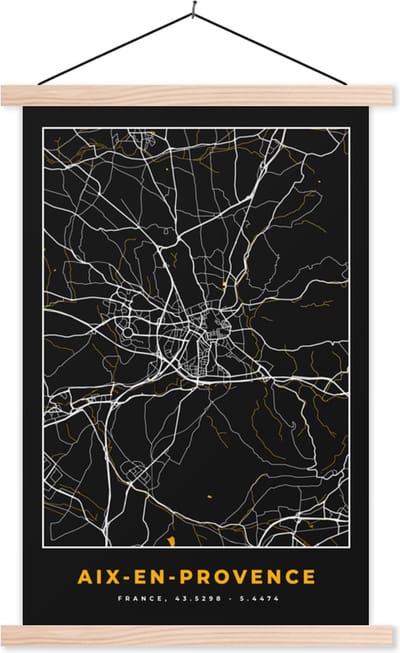 Posterhanger incl. Poster 40x60 cm - Schoolplaat - Stadskaart – Frankrijk – Kaart – Aix-en-Provence– Plattegrond - Textielposter - Blanke latten - Stadskaart