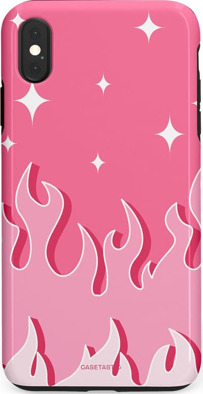 Casetastic Hoesje Geschikt voor Apple iPhone Xs Max - Stijlvolle Beschermende Duo-layer Case - Roze Vlammen