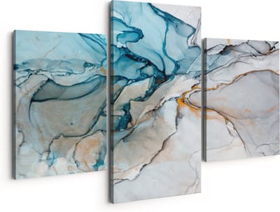 Artaza Canvas Schilderij Drieluik Abstracte Kunst - Blauwe Grijze Marmer - 150x120 - Groot - Foto Op Canvas - Canvas Print