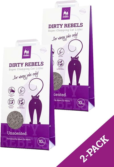 Dirty Rebels kattenbakvulling Geurloos - 2-pack (2x10 L) - klontvormend - Hoge kwaliteit - Geurbestendig