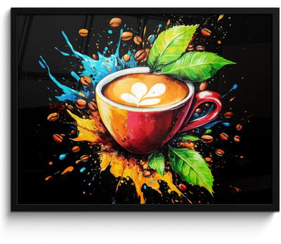 Poster in lijst - Fotolijst 70x50 cm - Posters - Koffie - Graffiti - Drinken - Abstract - Posterlijst zwart - Decoratie - Wanddecoratie woonkamer - Muurdecoratie slaapkamer