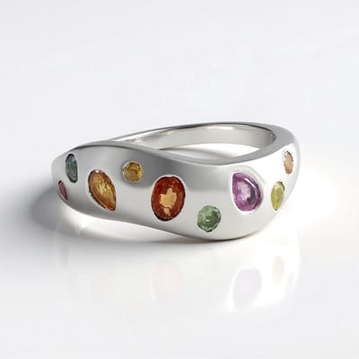 Cavill - Zilveren ring - 925 Sterling zilver geplatineerd - Roze Mozambique saffier 0,148 ct - Ergonomische peervormige moderne bezel ring dames 17-20