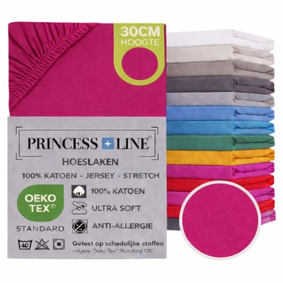 Princess Line- Comfortabel Ultra-Soft-Hoeslaken -100% katoen-Jersey -Stretch -Strijkvrij- Rondom elastiek-Hoekhoogte tot 30cm Eenpersoons -80x200-Roze