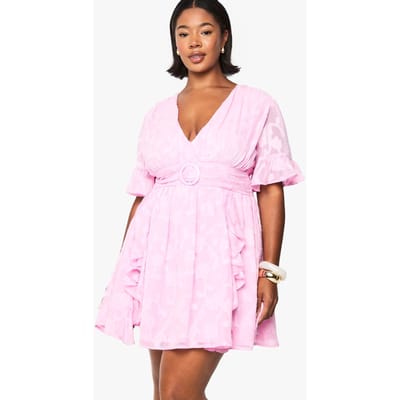 boohoo Dames Plus Burnout Bloemenprint Engelmouwen Skaterjurk | Blush | Maat: 46