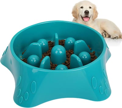 Famanu – Hondenbakken - Slow Feeder Hondenbak - Anti-Verstikking Puzzel Interactieve Slow Feeder Kom voor Honden - Blauw (9,45 inch)