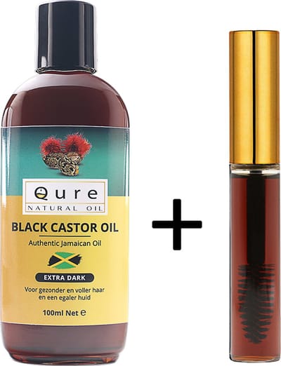 Jamaican Black Castor Oil 100ml + 10ml Handige Gevulde Buisje met Borstel | Extra Dark | 100% Puur & Onbewerkt | Wonderolie | Plantaardige Castorolie, Ricinusolie | Koudgeperste Castor Olie voor Haar, Huid, Wenkbrauw en Wimpers | Haarolie
