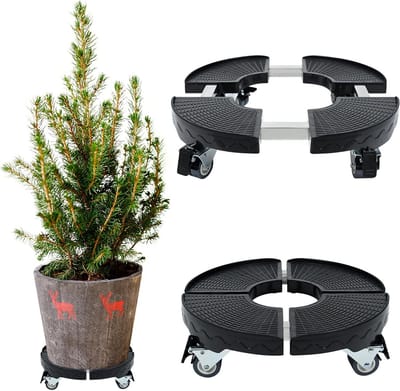 Verrijdbare Plantenonderzetter met Wielen - Verstelbaar 39-52 cm - Max. 300 kg - Zwart - Tuin en Binnen