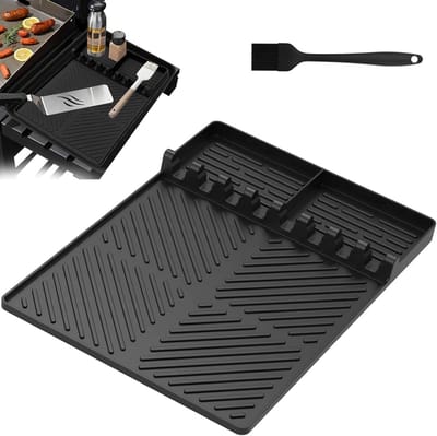 Famanu – Grillmat van siliconen voor grillaccessoires; zijopbergmat voor grill; siliconen grillgereedschap mat; spatelmat; siliconen mat; griddle-gereedschap mat voor keuken - kookplaat - grillwerkbladen