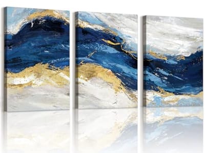 Abstract Minimalist Canvas Art Prints Set - Navy Blue Sea Wave Aesthetic for Home Decor