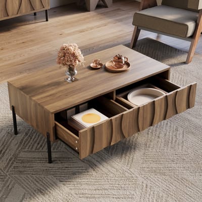 Retro stijl moderne salontafel - koffietafel - woonkamermeubilair - 105x55x41 cm - houtkleur