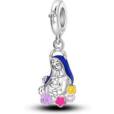 Echt Bedeltje Koper Heilige Maagd Maria Bloemenhanger Past op Bedeltje Plata Armband Voor Vrouwen Sieraden Maken Mooi Cadeau white