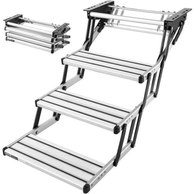 VEVOR RV Stappen, 3-Stap, 200 kg Draagkracht, Handmatig Terugtrekbaar RV Trap, Telescopisch Vouwbaar Aluminium Legering Camper Stappen, Staal Frame Slipvrij in- en Uitstaptrap voor Camper Motorhome Travel Trailer