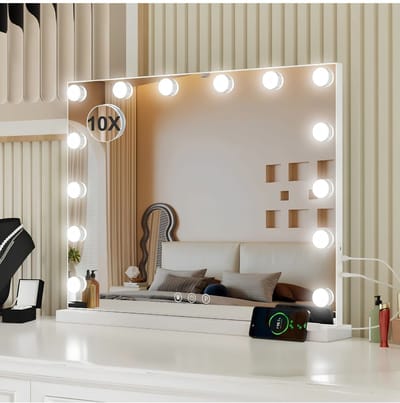 JCP® Make up Spiegel - 14 LED-lampen - Hollywood Spiegel - Make-up Spiegel met Verlichting - Wit - 50cm x 12cm x 42cm