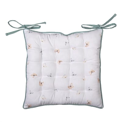 Clayre & Eef Stoelkussen Foam 40x40 cm Wit Groen Katoen Bloemen