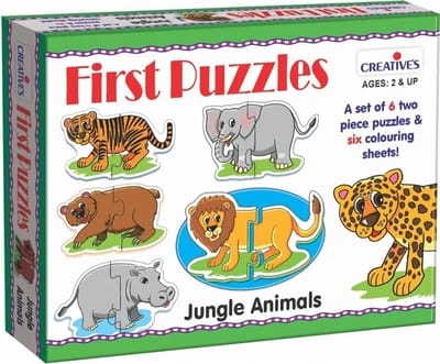 Eerste Puzzel - Jungle Dieren - Ontwikkelend Spel - Twee Delen Puzzels - 28 x 23 cm