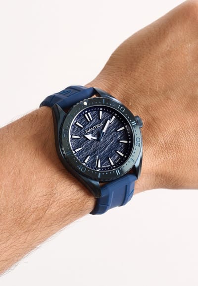 Nautica Nct Windward Quartz Analoog Horloge Blauw Kast: 100% Roestvrij Staal | Armband: 100% Siliconen 46 mm NAPWWS603, NAPWWS604