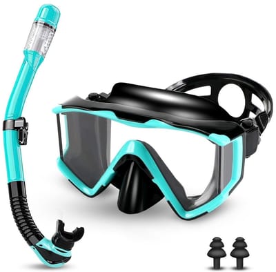 Snorkelmasker Panoramisch Zicht Met AntiFog & AntiLek Systeem – Snorkelset Met Droogtop Snorkel & Comfortabele Siliconen Pasvorm – Snorkelset Antifog Voor Helder Onderwaterzicht | Incl. Oordopjes & Opbergzak