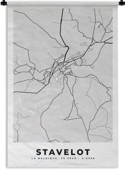 Wandkleed - Wanddoek - Zwart Wit – België – Plattegrond – Stadskaart – Kaart – Stavelot - 120x180 cm - Wandtapijt