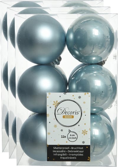 Decoris kerstballen - 36x st - lichtblauw - D6 cm - kunststof - mat/glans - kerstversiering