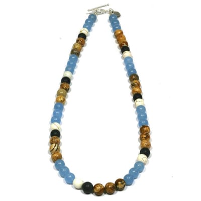 IbizaMen KIDS - Jongens - ketting - edelsteen - blauw - bruin - mix - 8mm