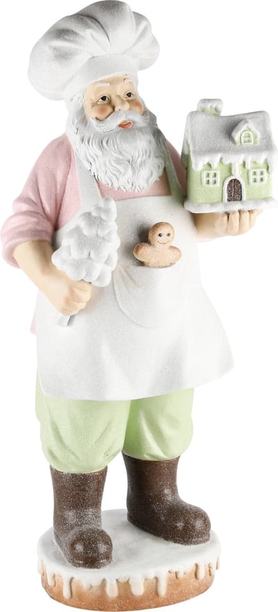Beeld Kerstman santa bakker kerstboom huisje roze groen 60x26x20cm | A215583 | Dekoratief